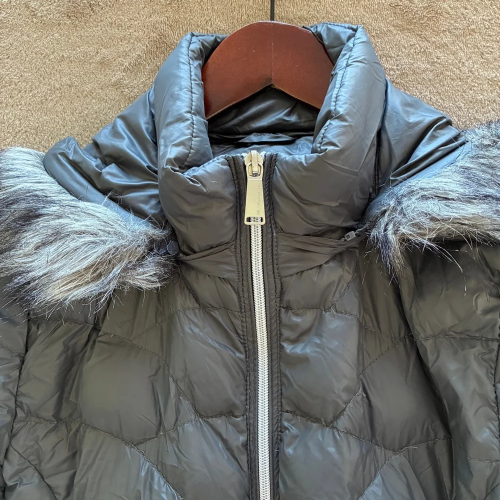 Women's BCBGeneration Down Filled Gray Puffer Jacket with Faux Fur Hood, Size S - Picture 3 of 14